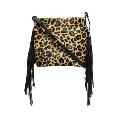 Light tan leopard print pony hair shoulder bag